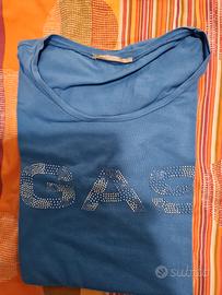 Maglietta GAS donna blu con strass