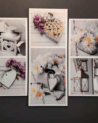 Quadri cuori, fiori e lanterne