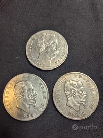 Lotto 3 monete Argento Regno d'Italia Savoia 
