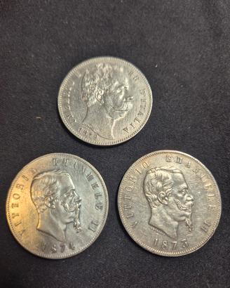 Lotto 3 monete Argento Regno d'Italia Savoia 