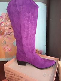 Stivali felpati Donna stile "texano" Viola