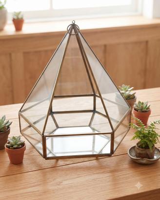 Terrarium geometrico / portacandele in vetro e met