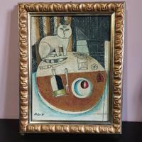 Riproduzione Tavolo rotondo con gatto F Gentilini