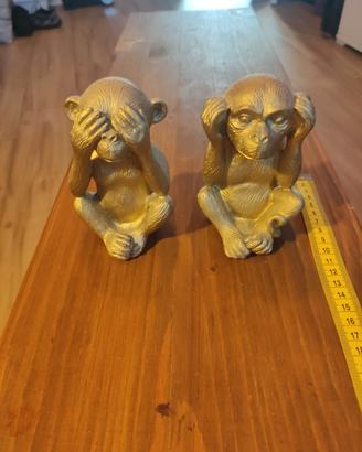 Coppia Statuine Scimmiette Sagge Vintage in Colore