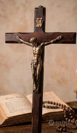 Crocifisso legno e metallo vintage 