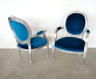 Coppia Poltrone Capotavola Blu Notte e Argento