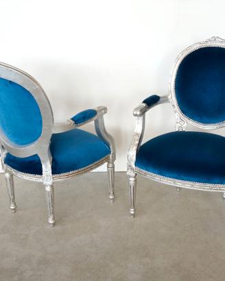 Coppia Poltrone Capotavola Blu Notte e Argento