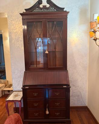 Secretaire con vetrina in mogano, stile inglese