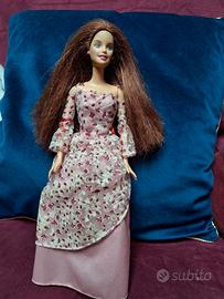 Barbie castana con abito rosa floreale – originale