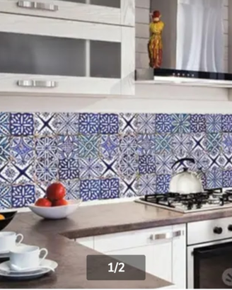Paraschizzi cucina fantasia maioliche blu azzurre