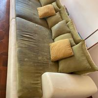 Divano 4 posti verde/bianco - da ristrotturare