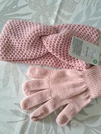 set paraorecchie e guanti rosa 