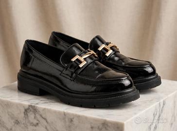 Mocassino donna nero vernice