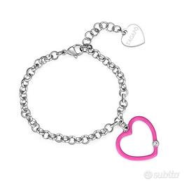 Bracciale placcato argento con cuore rosa