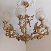 Lampadario Vintage in bronzo dorato 