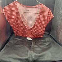 Body Tezenis rosso quadretti minigonna pelle