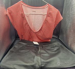 Body Tezenis rosso quadretti minigonna pelle