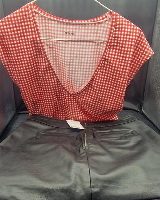 Body Tezenis rosso quadretti minigonna pelle
