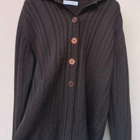 Cardigan vintage a costine marrone cioccolato
