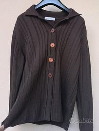 Cardigan vintage a costine marrone cioccolato