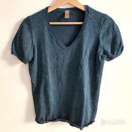 Maglietta blu brillante scollo a V taglia L
