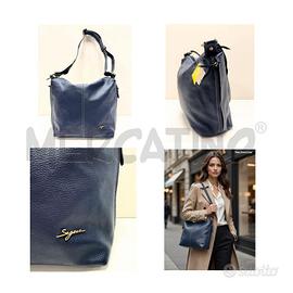 BORSA D TRACOLLA SEGUE BLU NOTTE VERA PELLE NUOVA