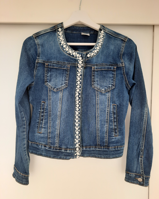 Giacca in jeans donna stile Chanel perline