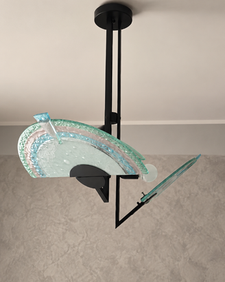 Lampadario in metallo nero e vetri di Murano decor