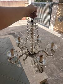 Lampadario vintage in vetro con cristalli
