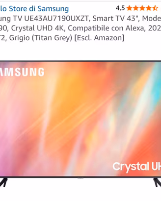 Samsung Smart TV UE43AU7190UXZT 43 pollici 2k