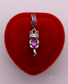 Charm Gattino Abbraccia Cuore in Argento S925