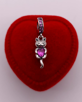 Charm Gattino Abbraccia Cuore in Argento S925