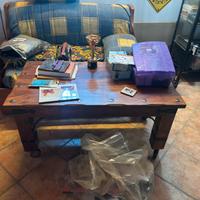 Tavolino da studio legno massello noce con ruote