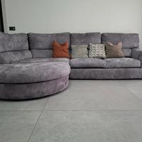 Divano Grigio Angolare Con Pouf 320 x 180 x 90cm 