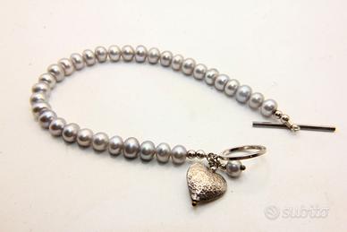 Splendido bracciale perle cuore argento