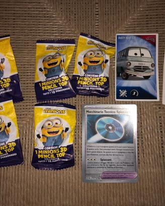 Minions 3D pencil (5pz)+ card pokemon+cars