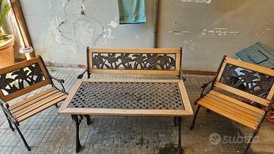 panca da terrazzo con sedie  in legno massello e a