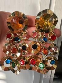 Orecchini vintage color oro e pietre multicolor