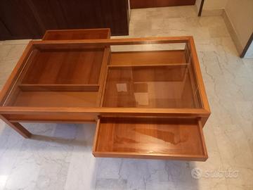 Tavolino teca in vetro e ciliegio