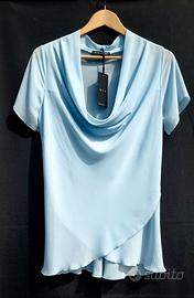 Nuova blusa con scollo a cascata e drappeggio, XL