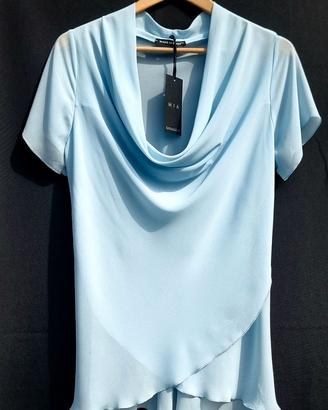 Nuova blusa con scollo a cascata e drappeggio, XL