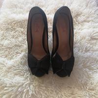 Scarpe donna con tacco tipo velluto con fiocco