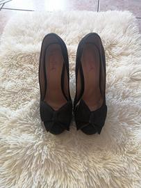 Scarpe donna con tacco tipo velluto con fiocco