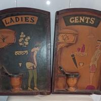 Coppia targhe toilette in legno " Lui e Lei "