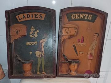 Coppia targhe toilette in legno " Lui e Lei "