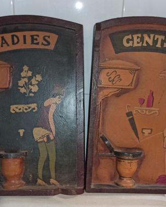 Coppia targhe toilette in legno " Lui e Lei "