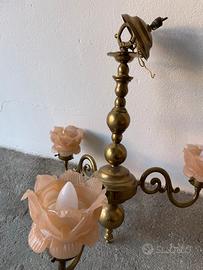 Lampadario a sospensione ottone e vetro murano
