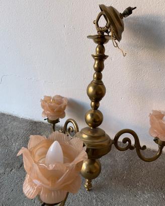 Lampadario a sospensione ottone e vetro murano