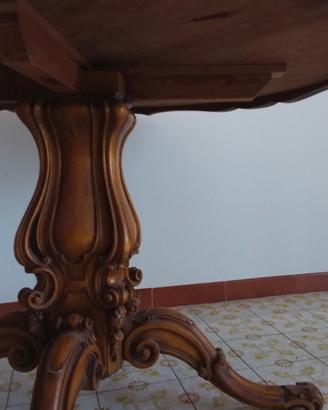 Tavolo noce intarsiato (piano marmo)