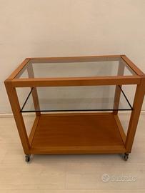 Carrello multiuso in legno e cristallo